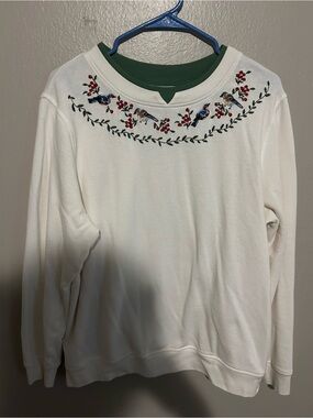 Embroidery birds crew neck